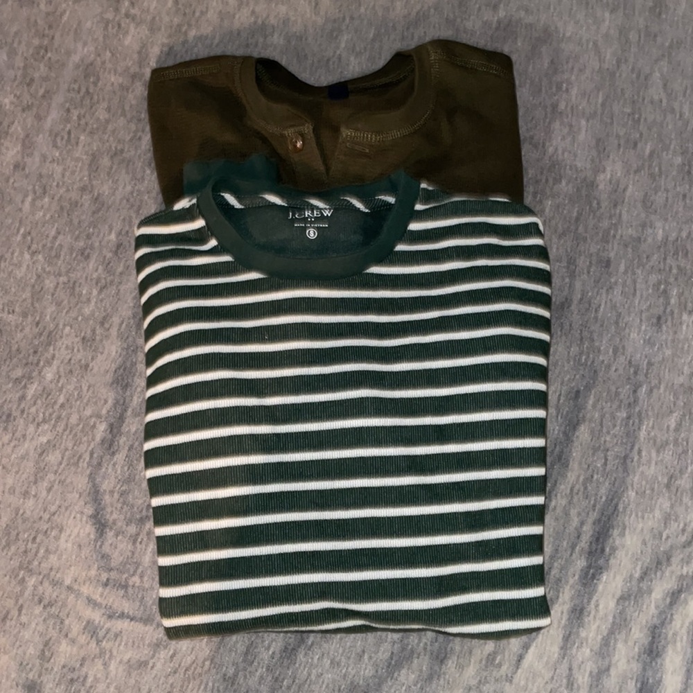 Lot of 2 J Crew Pullover, Henley Shirts size small, green & brown